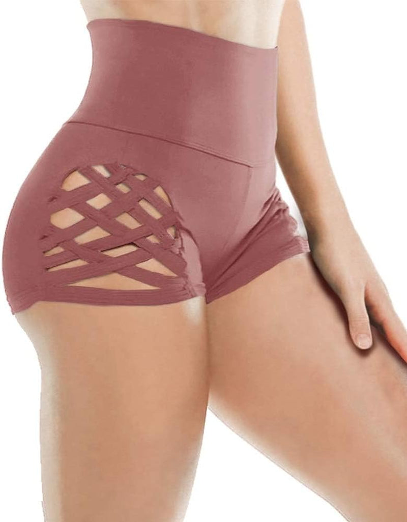 Women'S Workout Yoga Shorts High Waist Tummy Control Criss Cross Athletic Sports Booty Short Leggings