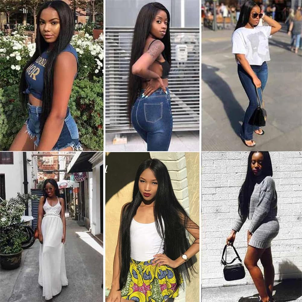 Straight Bundles Human Hair 14 16 18 20 Inch 4 Bundles Deals 12A Brazilian Weave Bundles Human Hair 100% Unprocessed Virgin Remy Double Machin Weft for Women Black Color Hair Extensions