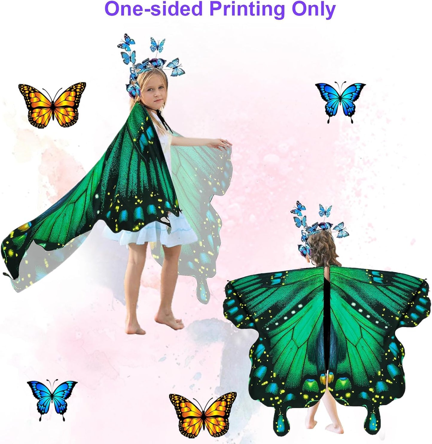 Butterfly Wings for Girls, Butterfly Costume for Halloween Party Kids Fairy Wing with Mask and Headband