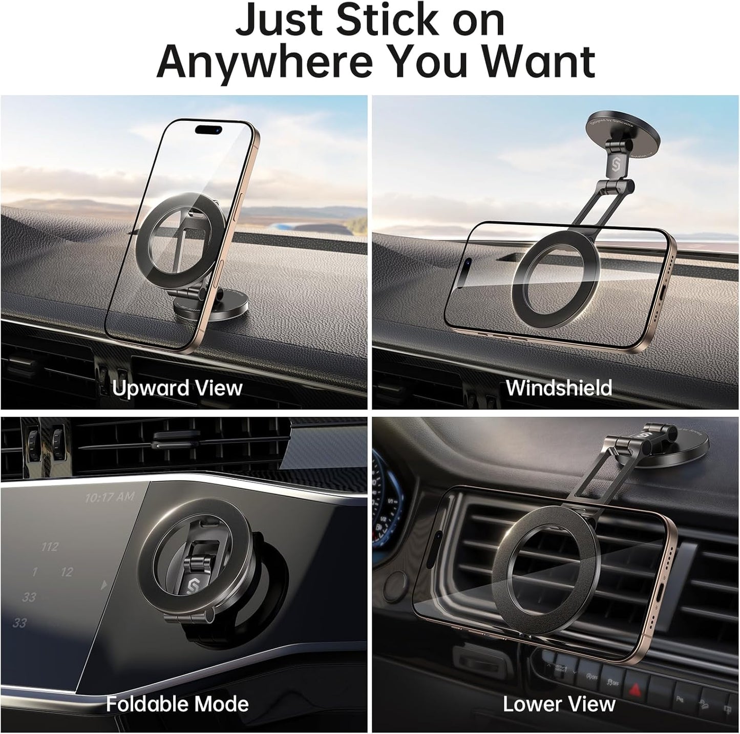 Fits Magsafe Car Mount for Car Dash&Tesla Screen[All-Metal] Magnetic Phone Holder, [Flexible Three-Axis]360° Rotation Car Mount Strong Magnets Car Phone Holder for Iphone 16 15 14 13 Pro Max