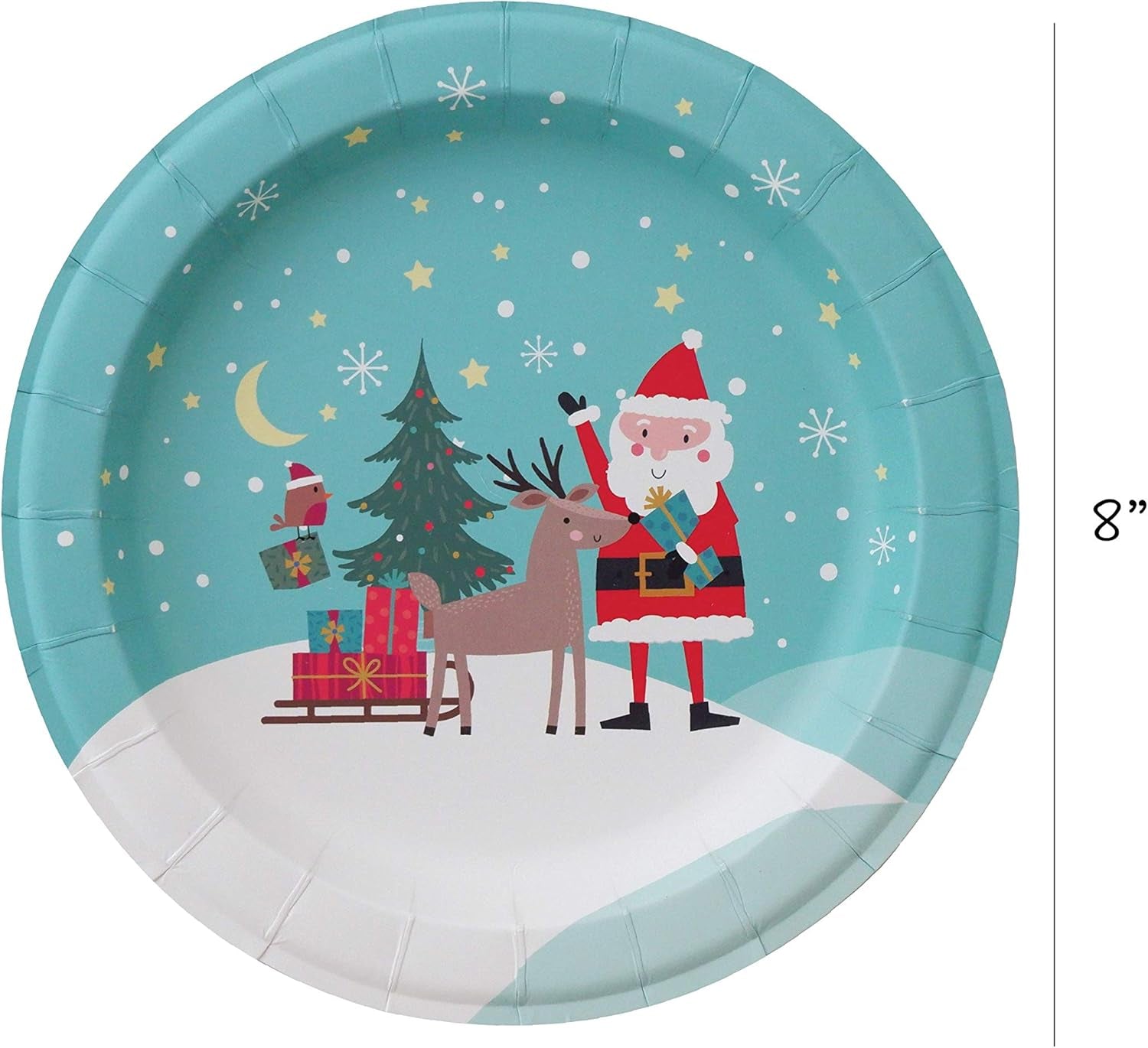 Paper Plates - 60-Count 8" X 8" Disposable Christmas Party Supply Dessert Plates in 6 Designs - Reindeer, Santa, Polar Bear, Elf, Gingerbread House, Nutcracker