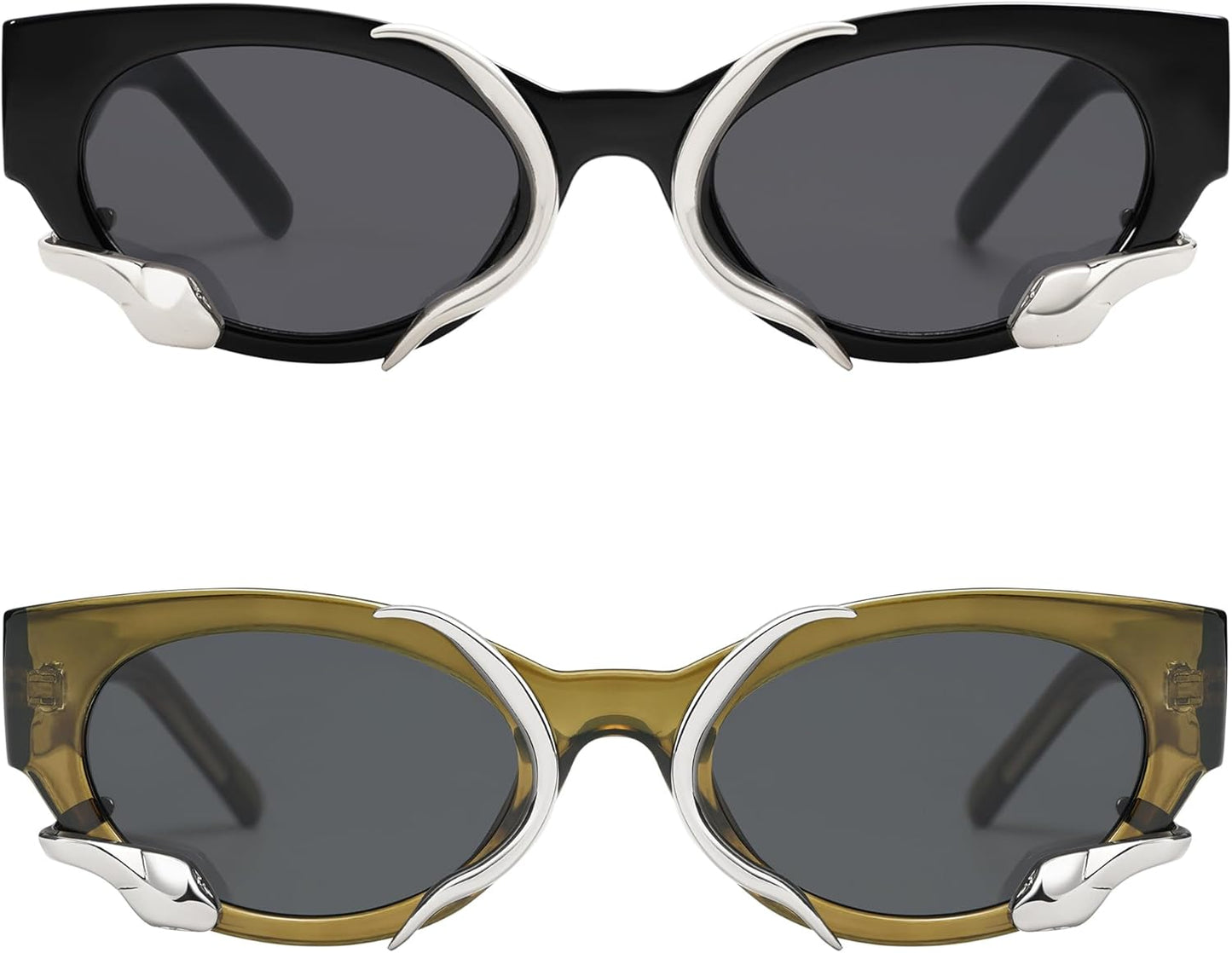 Trendy Sunglasses for Women Men Vintage Narrow Cateye Metal Snake Sunnie Y2K Accessories AP3621