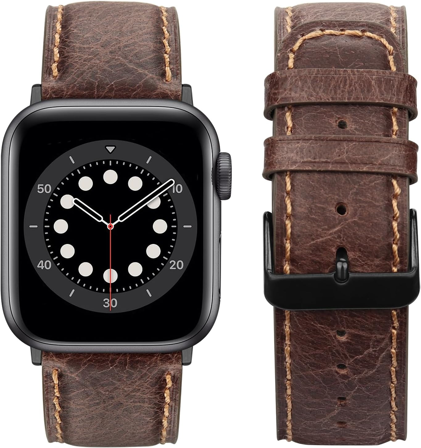 Bands Compatible with Apple Watch Band 49Mm 45Mm 44Mm 42Mm Men Genuine Leather Replacement Bands Compatible with Apple Watch Ultra 2 Ultra SE 2 SE Series 9 8 7 6 5 4 3 2 1, Dark Brown