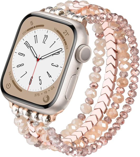 Beaded Bracelet Compatible with Apple Watch Band 38Mm/40Mm/41Mm Series 9/8/7/SE/6/5/4/3/2/1 Women Fashion Handmade Elastic Stretch Strap for Iwatch Bands Replacement Colorful