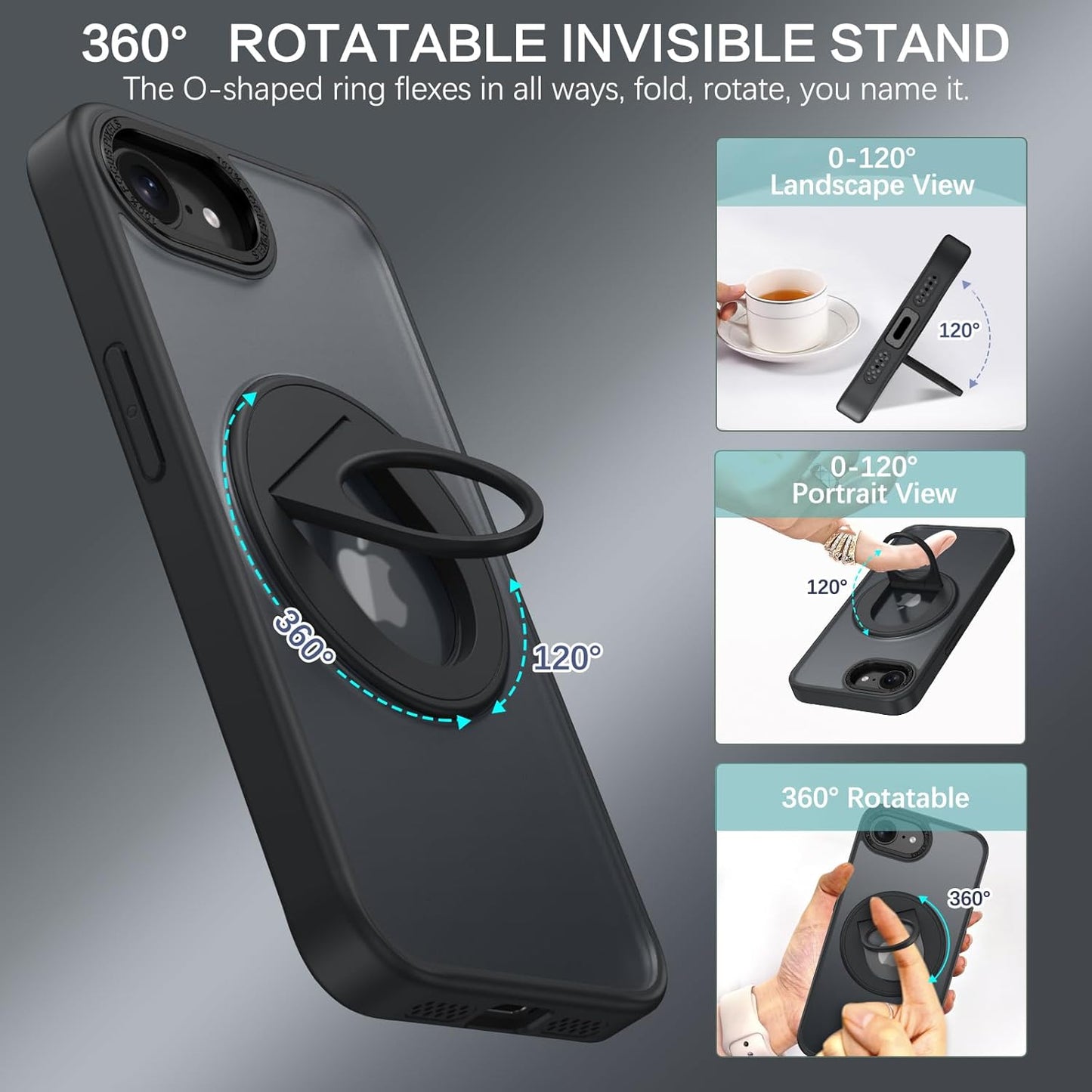 for Stand Iphone 16E Case, Iphone SE4 2025 Phone Case, [Compatible with Magsafe Accessories], Kickstand Ring Holder Matte Design Shockproof Protective Iphone 16E/SE4 Cover 6.1Inch, Black