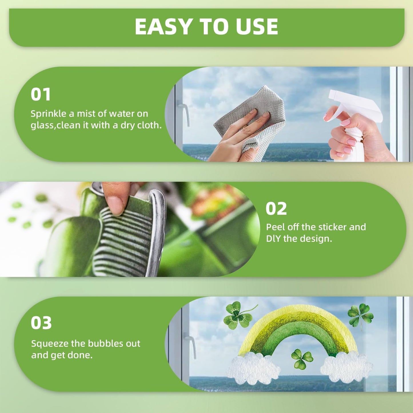 9 Sheets St. Patricks Day Window Clings, Double Sided Green Gnome Shamrock Truck Pattern Window Decals,St Patricks Day Decorations Window Clings for Irish Lucky Day Home Office Party Decor