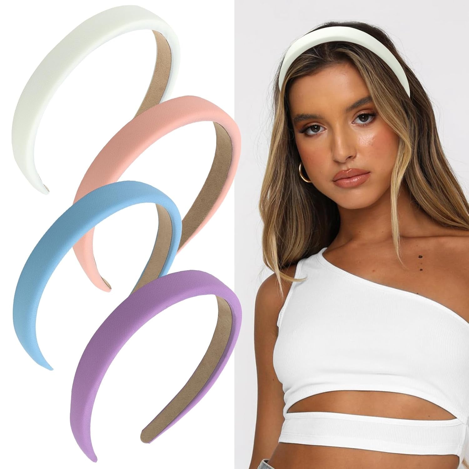 Headbands for Women, 4Pcs Padded Headbands Non Slip Soft Thick Comfortable Headbands Cute Brown Black Pink White Fall Headband Aesthetic Y2K Halloween Costume Hair Accessories for Women Girls