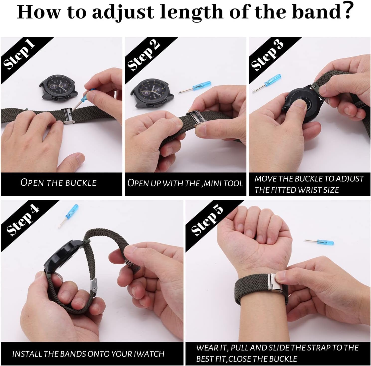 20Mm Stretchy Loop for Samsung Galaxy Watch 5/4 Band 44Mm 40Mm/Classic 46Mm 42Mm/Active 2,Nylon Braided Loop Strap Wristband Women Men,For Samsung Watch 5 Pro 45Mm/Galaxy Watch 3 Bands 41Mm