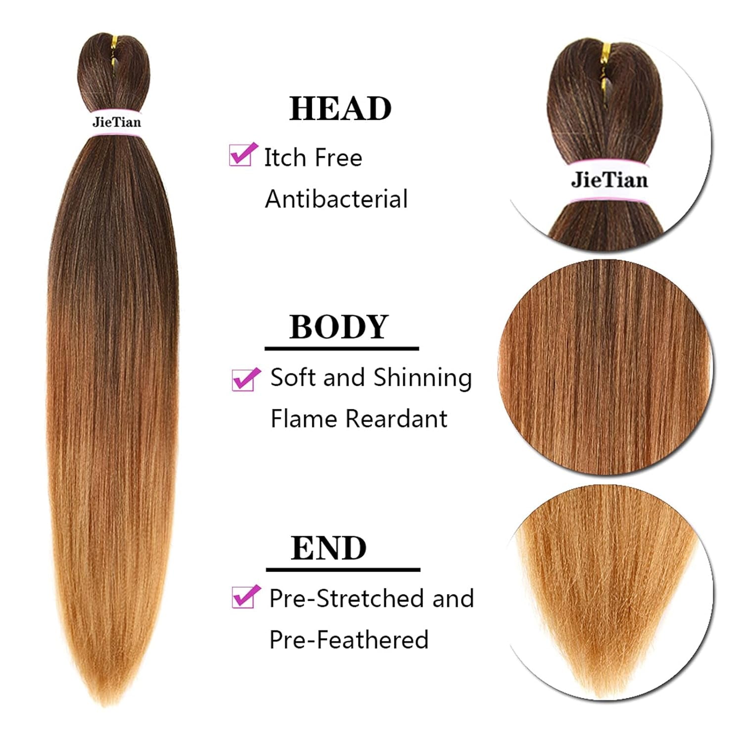 Pre Stretched Braiding Hair Ombre 30 Inch 8 Packs Synthetic Crochet Braids Hot Water Setting Professional Soft Yaki Texture Synthetic Hair Extensions(1B/30/27)