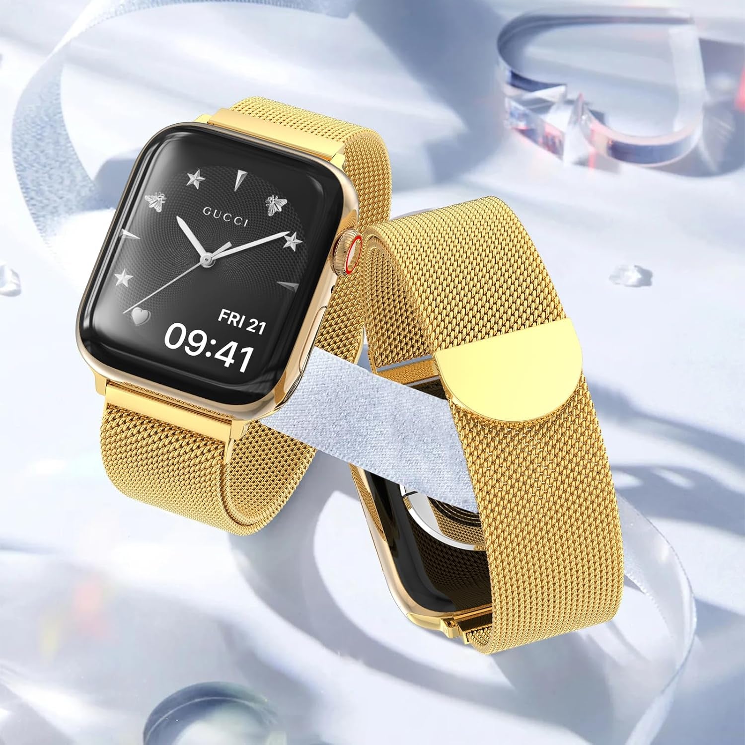 Stainless Steel Mesh Loop Compatible with Apple Watch Band 38Mm 40Mm 41Mm 42Mm 44Mm 45Mm 46Mm 49Mm Women Men, Magnetic Clasp Replacement Strap for Iwatch Series Ultra SE 10 9 8 7 6 5 4 3 2 1