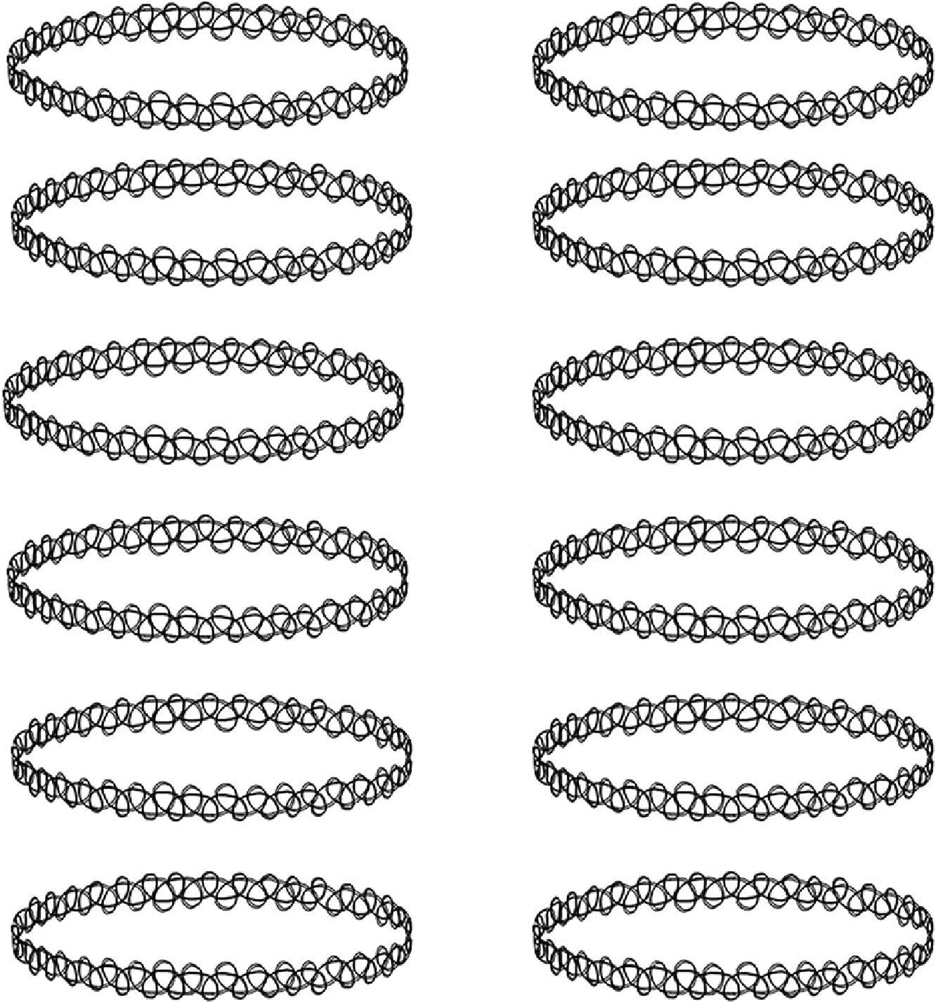 12PC Tattoo Choker Necklace - 90S Accessories 2000S Jewelry Y2K Fashion Vitange Trendy - Pink Blue Green Colorful Rainbow Goth Black - Stretchy Elastic Necklace