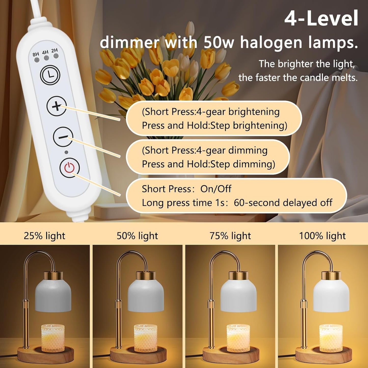 Candle Warmer Lamp, with Timer Dimmer and 2 Bulbs, Height and Brightness Adjustable, Modern Electric Wax Warmer for Women Mom, Best Birthday and House Warming Gift for New Home Decor