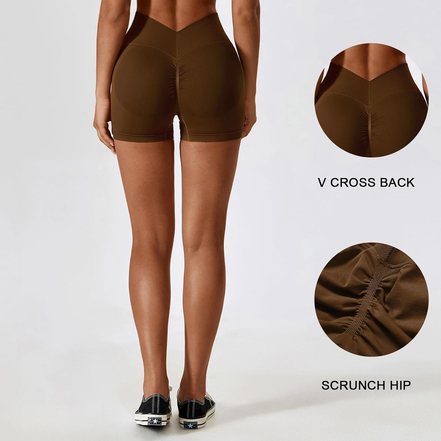 Butt Lifting Workout Shorts for Women V Cross Back Gym Shorts Seamless Scrunch Butt High Waisted Booty Shorts