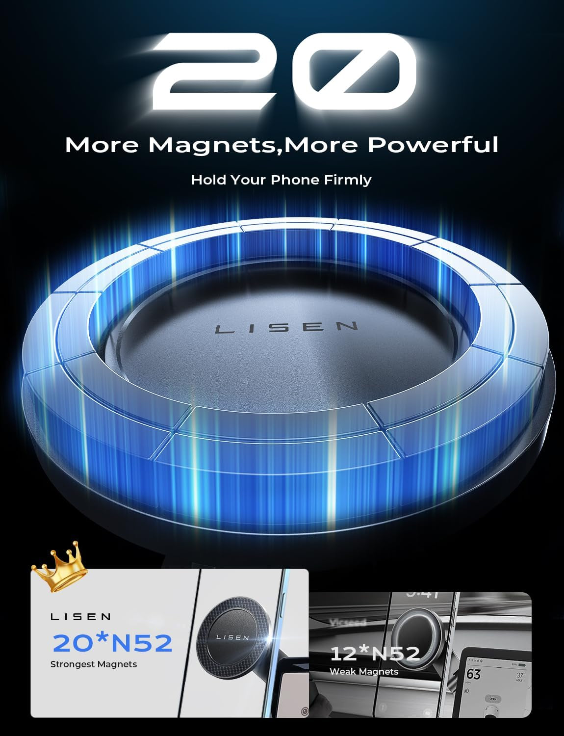 Tesla Phone Mount Holder, for Magsafe Car Mount [20 Strongest Magnets] Tesla Model 3/Y/X/S Accessories 2023, Adjustable Tesla Accessories Model 3/Y Fits for Iphone 16 Pro Max plus 15 14 Series