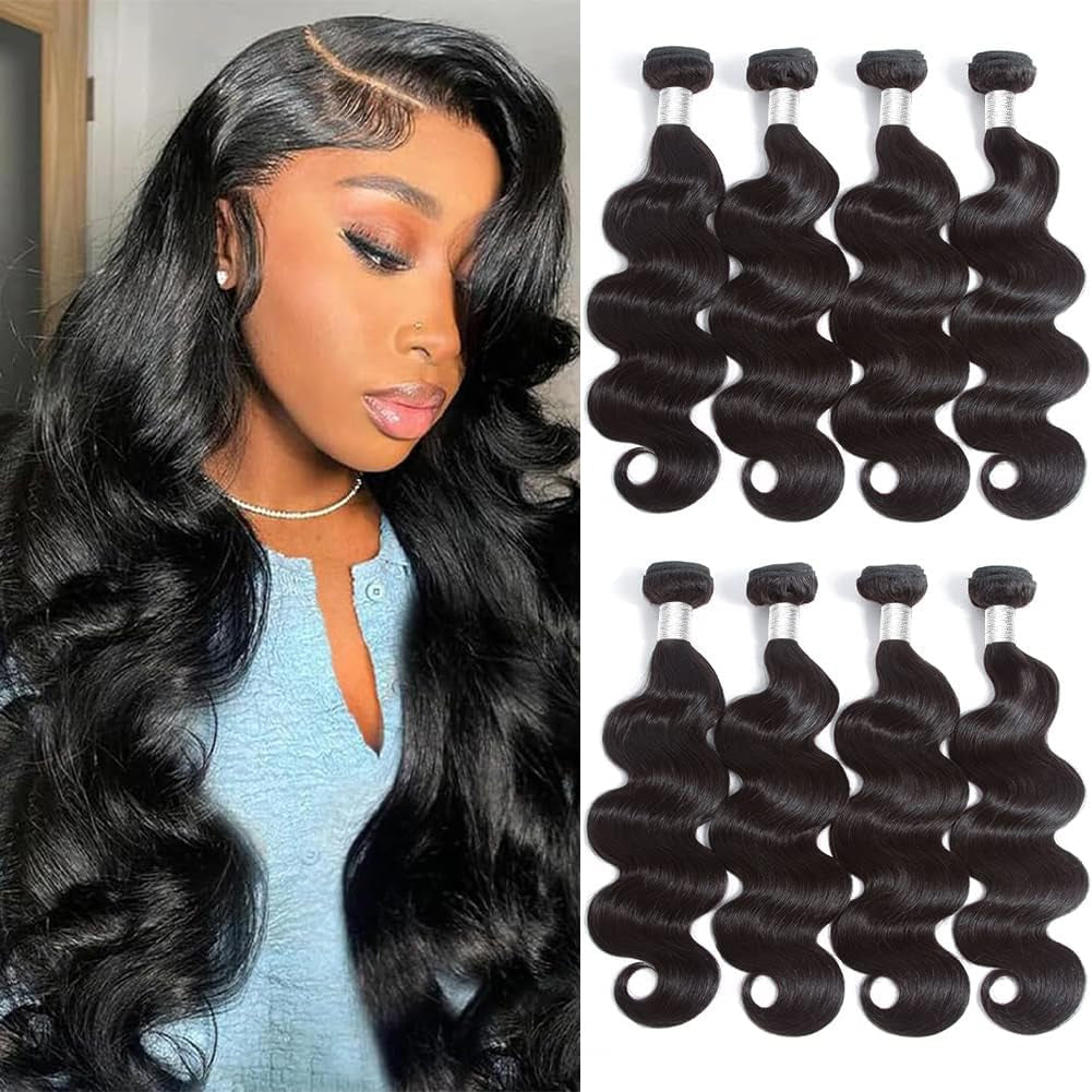 Body Wave Human Hair 4 Bundles Double Weft 10A Brazilian Hair Bundles (12/14/16/18 Inch New, 4 Bundles)