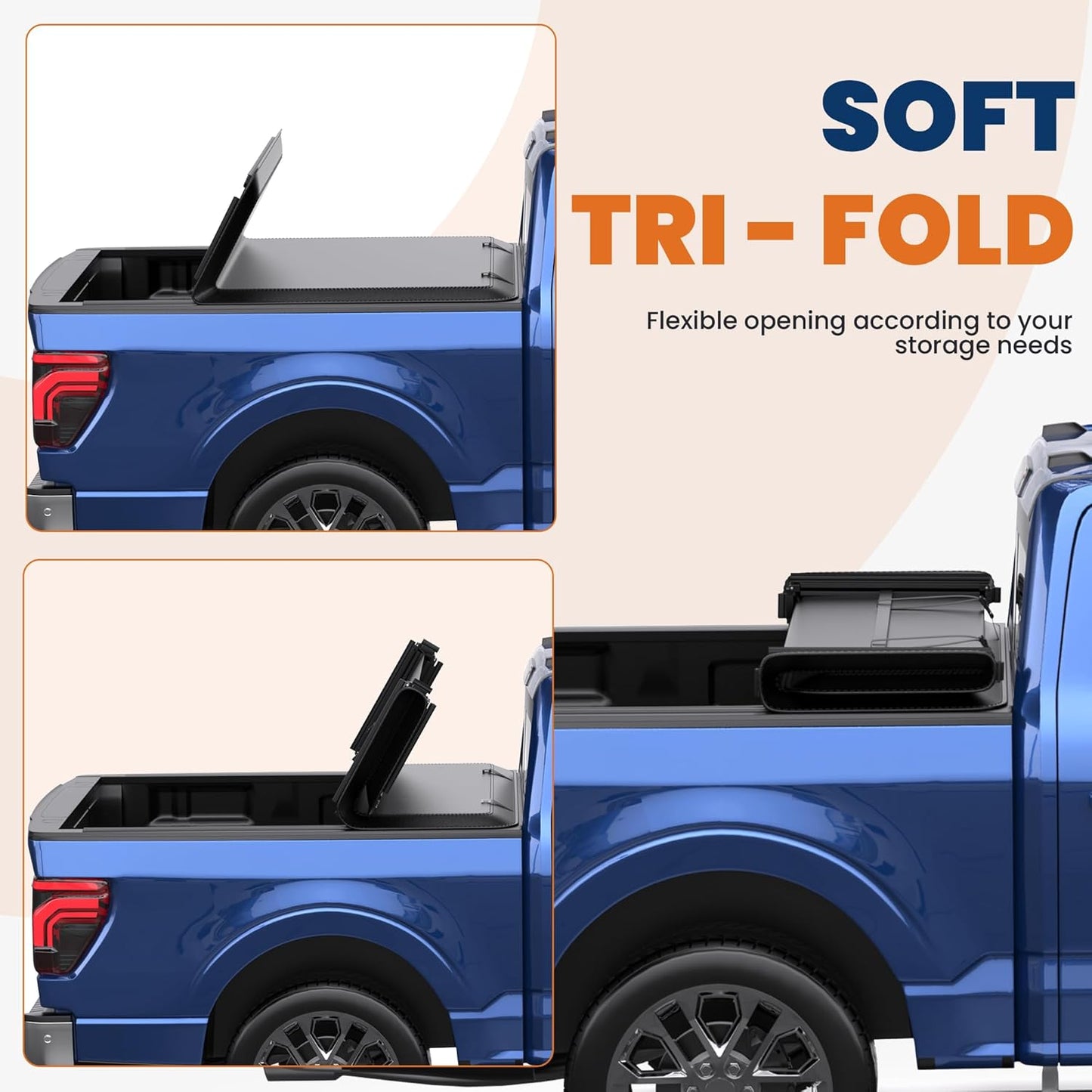 Tri 3-Flip 5.5 FT Soft Truck Bed Tonneau Cover Compatible with 2009-2014 Ford F150 F-150 Styleside (Excl Raptor Series) Truck Bed Cover