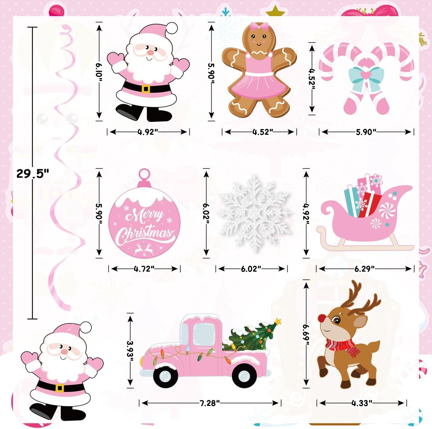 Christmas Party Decorations,Pink Cute Christmas Theme Party Hanging Swirls Foil Ceiling Decor for Christmas, Birthday Party Supplies&Baby Shower Winter Party