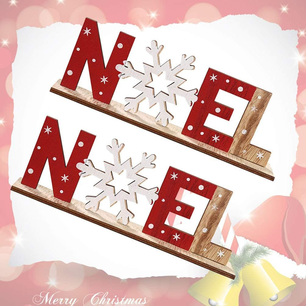 2Pcs Christmas Wooden Decorations Xmas Holiady Tabletop Noel Sign Decorations Ornament