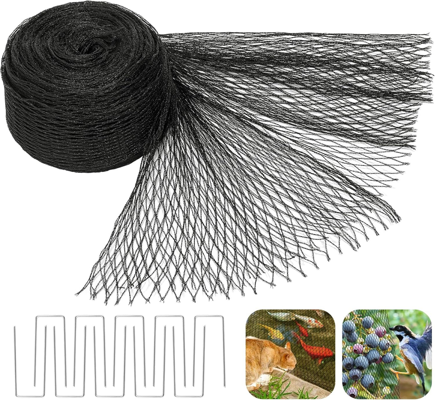 Pond Netting Kit, 15 X 20 Feet Pond Covers for Outdoor Fish Ponds,Pond Net Floating Guard Protect Fish Koi from Birds Cats, Herons,30G/㎡ Mesh Leaves Catcher(20Pcs Stakes Included)