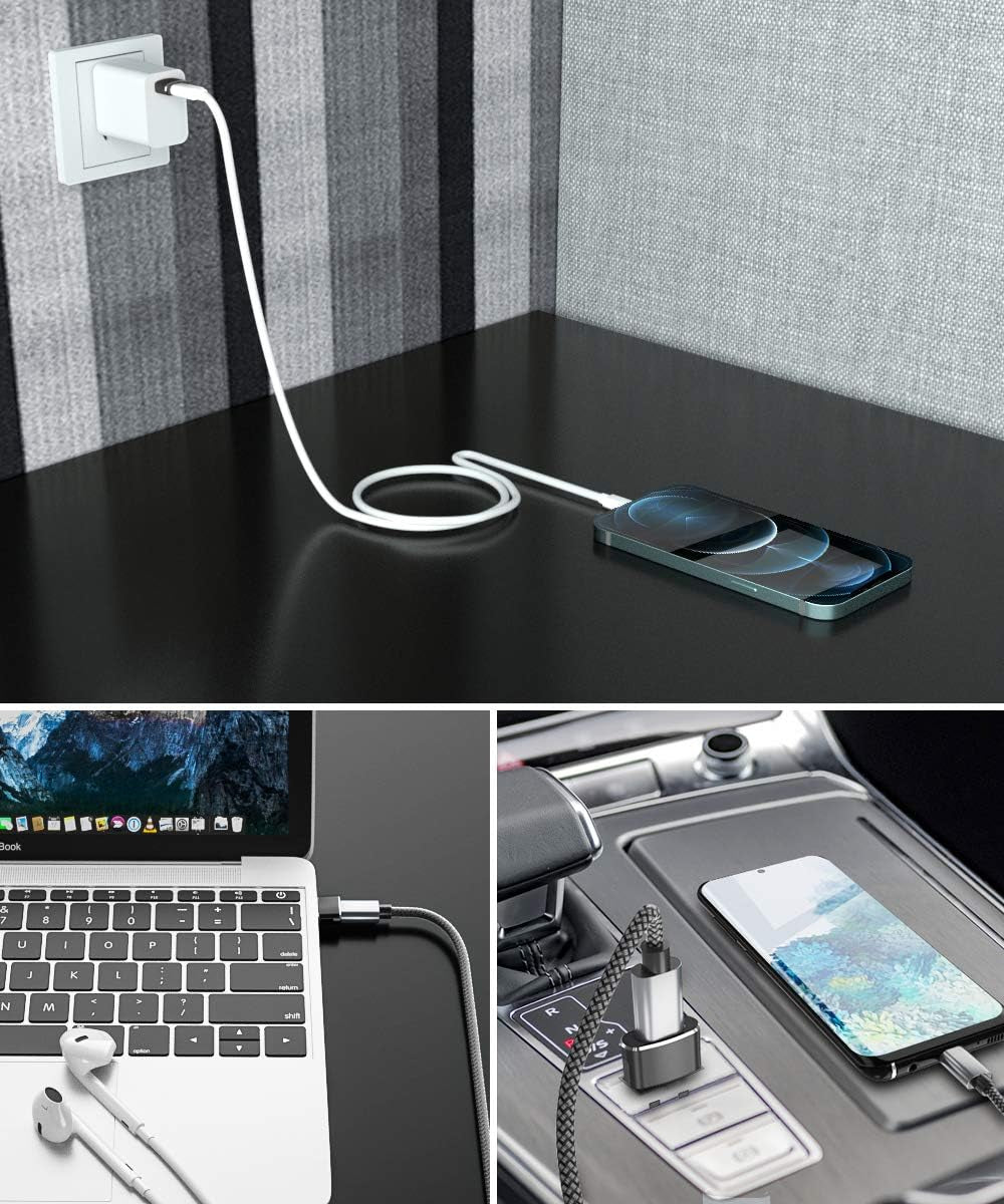USB to USB C Adapter 4 Pack,Usbc Female to a Male Car Charger,Type C Converter for Iphone 16 16E Pro Max,15 14 13 12 Plus,Apple Watch Iwatch 10 9 8,Airpods,Ipad Air Mini 6 7,Samsung Galaxy S25