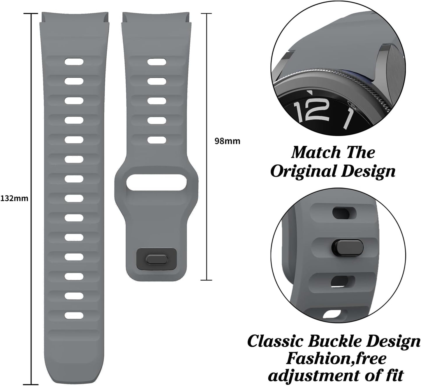 Bands Compatible with Samsung Galaxy Watch 7 6 5 44Mm 40Mm Galaxy Watch 6 Classic Band 43Mm 47Mm/Watch 5 Pro Band 45Mm Rugged No Gap Silicone Replacement Sport Strap for Men