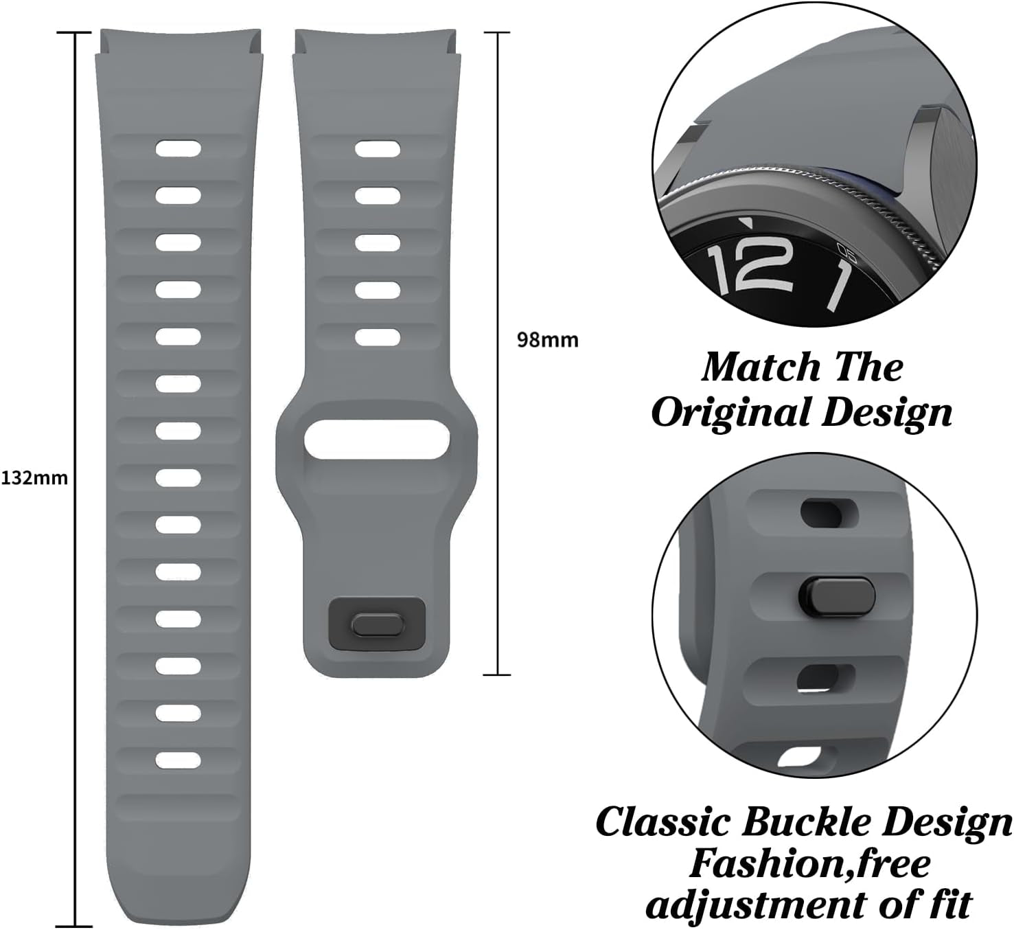 Bands Compatible with Samsung Galaxy Watch 7 6 5 44Mm 40Mm Galaxy Watch 6 Classic Band 43Mm 47Mm/Watch 5 Pro Band 45Mm Rugged No Gap Silicone Replacement Sport Strap for Men