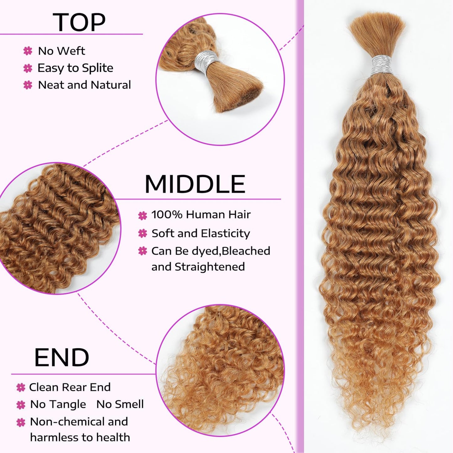 Human Braiding Hair 14Inch Water Wave Bulk Human Hair for Braiding 100G 2Bundle/Pack No Weft Human Hair Bundles for Braiding Micro Human Braiding Hair for Boho Braids（14Inch ，27#）