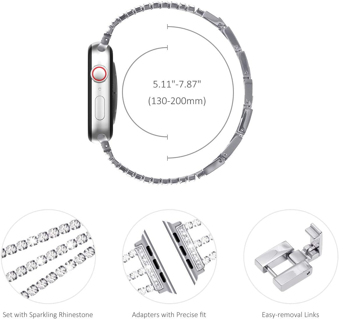 Compatible for Apple Watch Band Series 9 8 Series 7 SE Series 6 5 4 3, Sparkling Bling Shiny Diamonds Bracelet for Iwatch Band Womens
