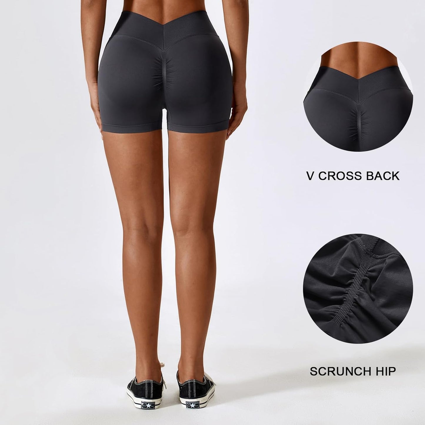 Butt Lifting Workout Shorts for Women V Cross Back Gym Shorts Seamless Scrunch Butt High Waisted Booty Shorts