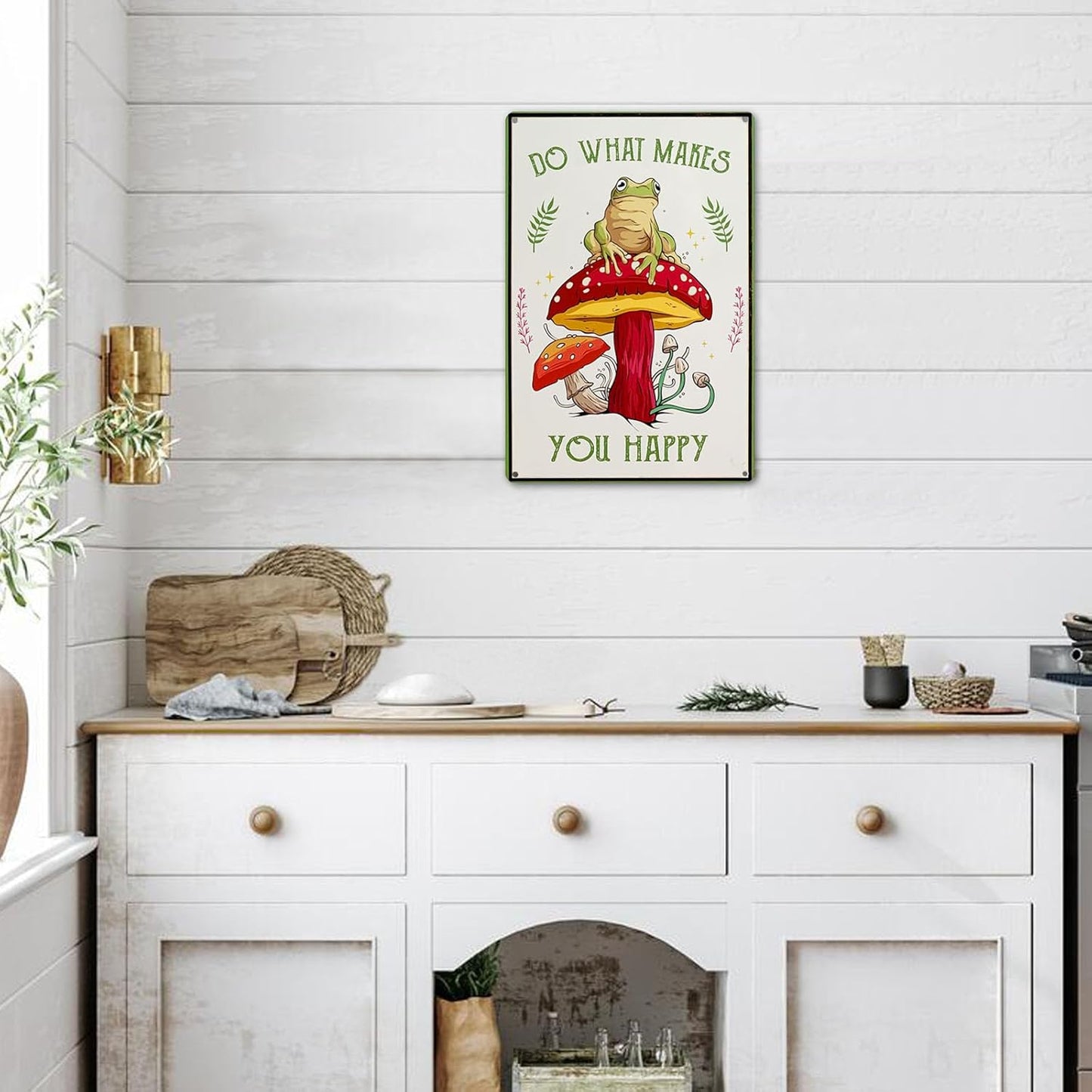 Funny Mushroom Decor Frog Decor Do What Makes You Happy Sign - Cute House, Home, Bedroom, Kitchen, Bathroom, Forest Room Nature Wall Decor, 12 X 8 Inch (247)