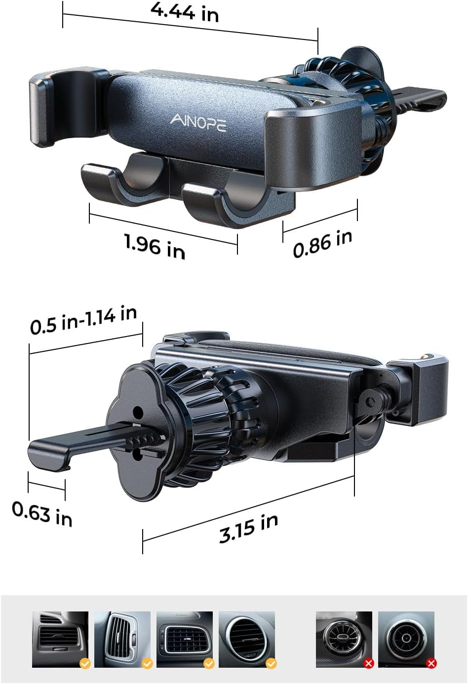 Car Phone Holders for Your Car Air Vent Phone Mount [Thick Cases Friendly] Cell Phone Holder 2025 Car Accessories for Women Men for Iphone 16E 16 15 Pro Max Samsung S25 Ultra All Phones, Black