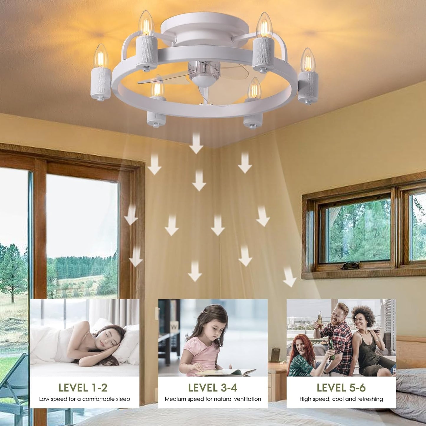 Ceiling Fans with Lights, Low Profile Ceiling Fan with Light, 20 in Flush Mount Ceiling Fan with Remote, 6 Speed, 1/2/4H Timer, Farmhouse Rustic Vintage Ceiling Fan for Kitchen, Bedroom