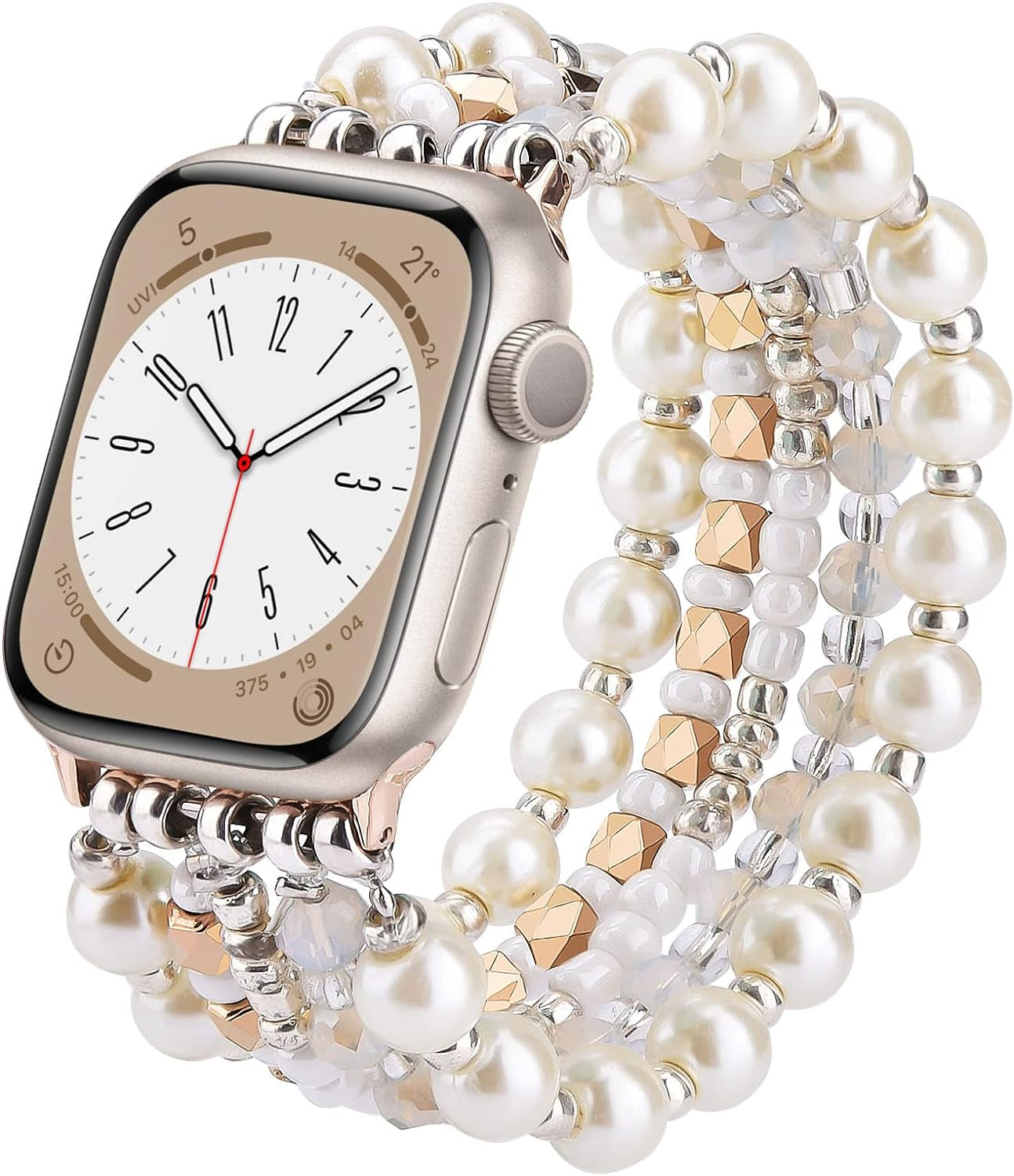 Beaded Bracelet Compatible for Apple Watch Band 40Mm/38Mm/41Mm Series 9 8 7 SE Series 6/5/4 Women Fashion Cute Handmade Pearl Stretchy Watch Strap for Iwatch Bands Series 3/2/1 Replacement