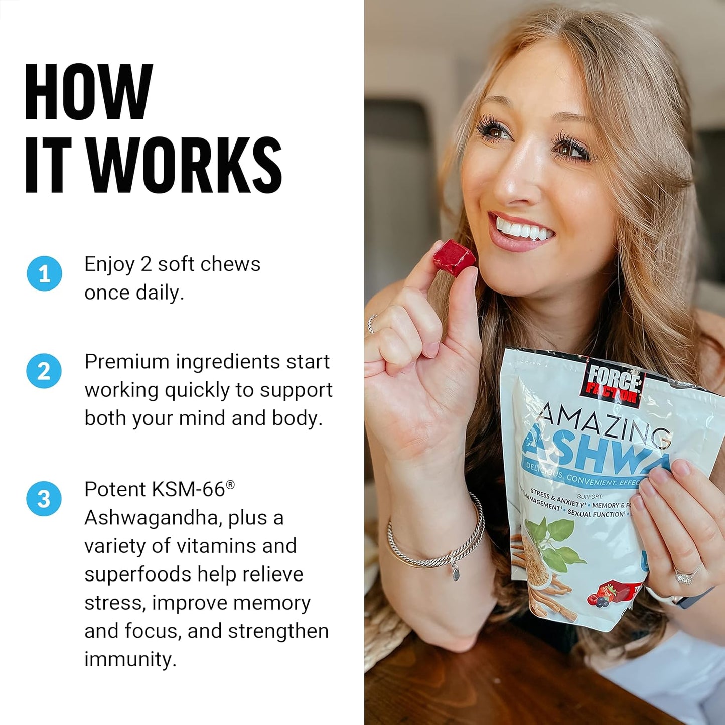 Amazing Ashwa for Stress Relief, Memory, Focus, and Immune Support Health, Ashwaganda Supplement with KSM-66 Ashwagandha for Stress, 60 Soft Chews TLBH