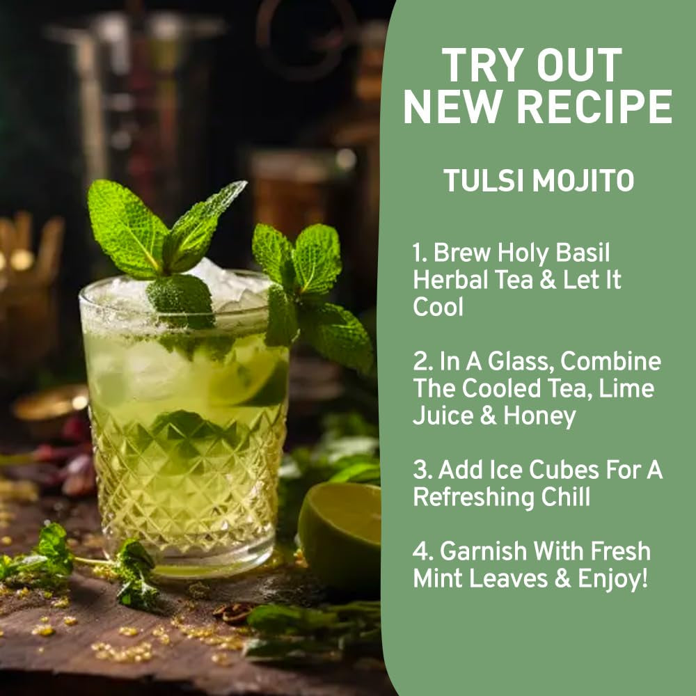 Holy Basil Tea Bags (100 Count) - Caffeine Free, Non-Gmo Tulsi Leaves - round Herbal Tea Bags TLBH