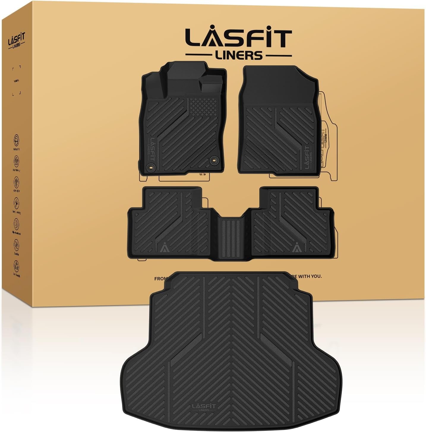 Floor Mats for Honda CR-V 2023-2025 (Include CR-V FCEV & Hybrid Models) All Weather Protection TPE Car Liners, 1St & 2Nd Row Black