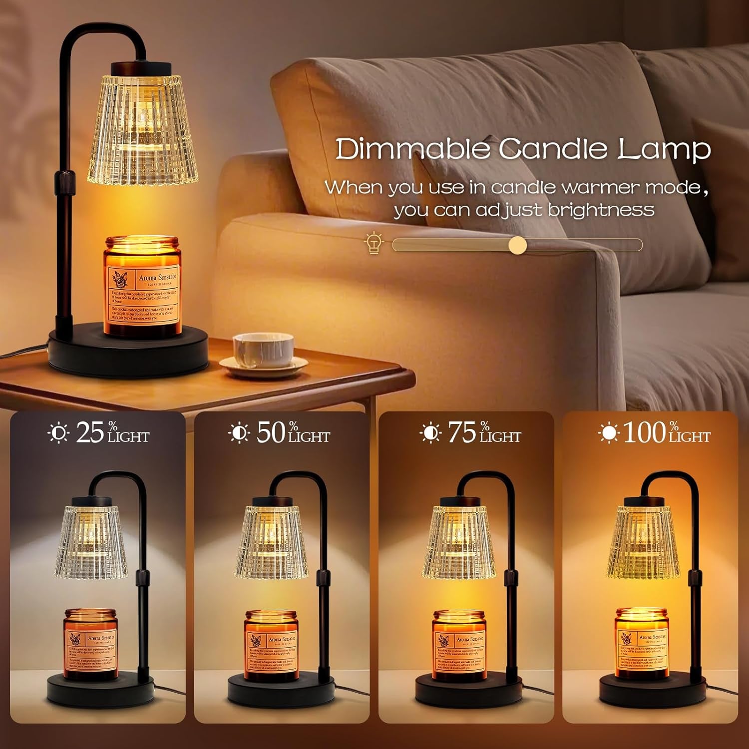 Adjustable Candle Warmer Lamp with Timer: 3 Timing Mode, 35W Safety Anti-Scalding, 4 Level Dimming Guard the Romantic Night - Wax Warmer for Scented Wax for Home Decor Gifts (Transparent)