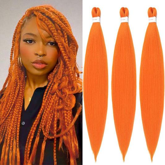 Orange Braiding Hair Extensions 32 Inch Pre Stretched Braiding Hair Yaki Braids Hair Hot Water Setting Synthetic Hair Colored Braiding Hair Pre Stretched Crochet Hair(32Inch 3 Packs,Orange#)