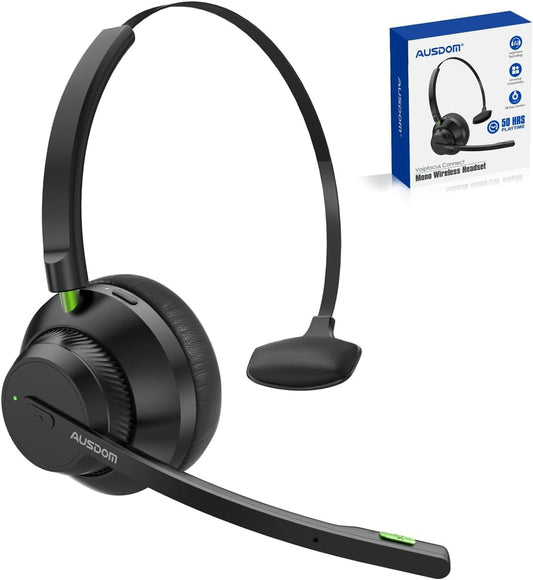 Trucker Bluetooth Headset with Microphone: A2301 Wireless 5.2 On-Ear Headset with AI Noise Cancelling Mic & Mute Button, 50H Playtime for Work from Home Office Call Center Cellphones Laptop TRUCK DRIVER