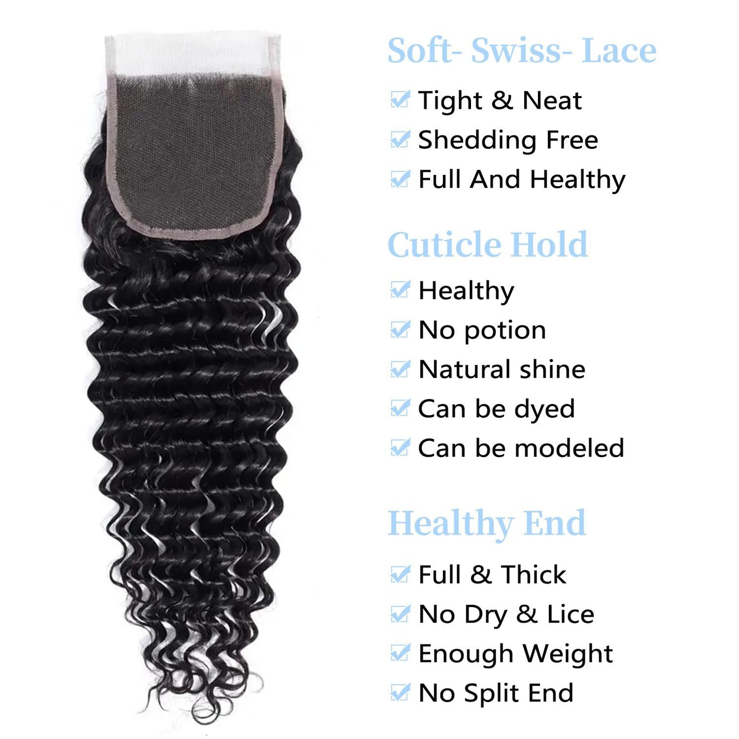 Deep Wave 4X4 Lace Closure Brazilian Human Hair 150% Density 12A Unprocessed Wet and Wavy 4X4 Lace Closure with Baby Hair Free Part Natural Black 10Inch