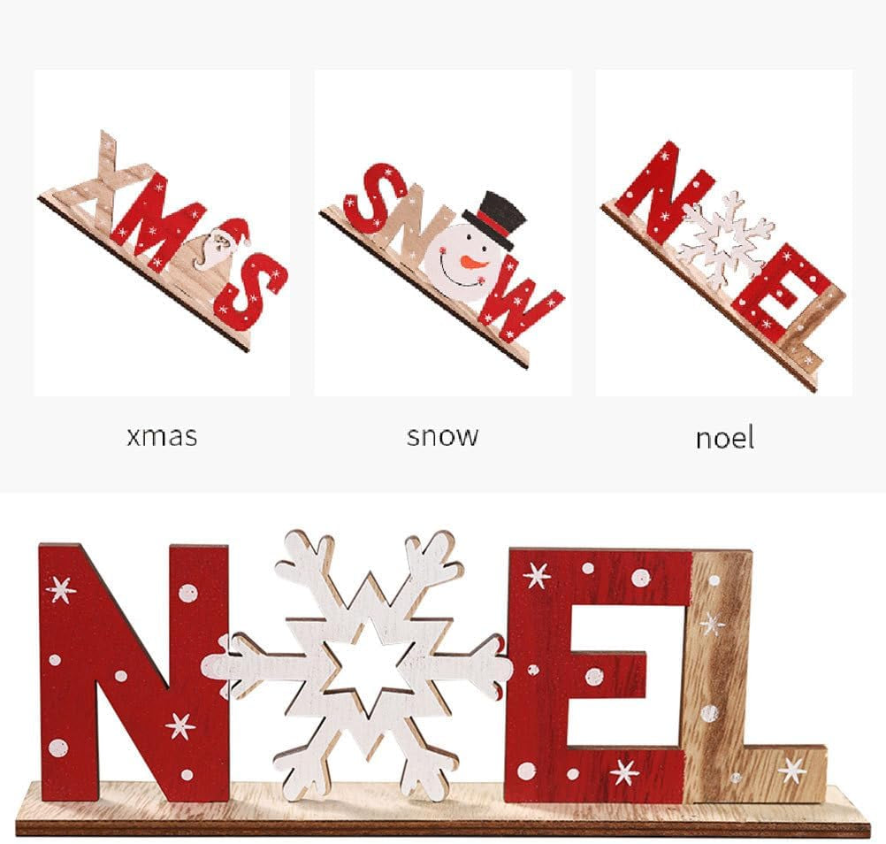 2Pcs Christmas Wooden Decorations Xmas Holiady Tabletop Noel Sign Decorations Ornament