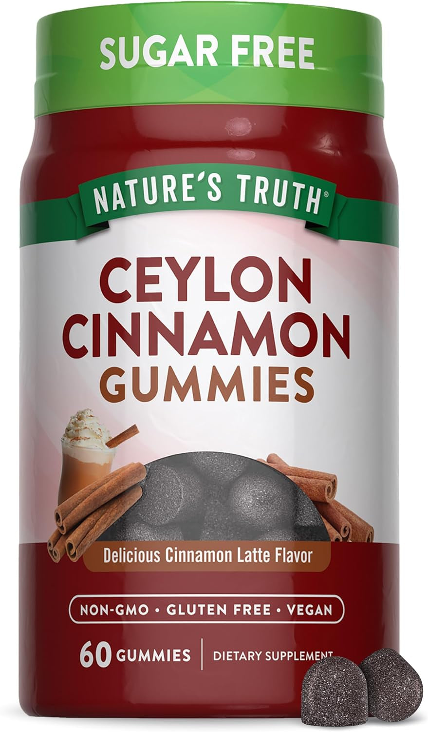 Ceylon Cinnamon Gummies | 2000Mg | Sugar Free | 60 Count | Vegan, Non-Gmo & Gluten Free Supplement TLBH
