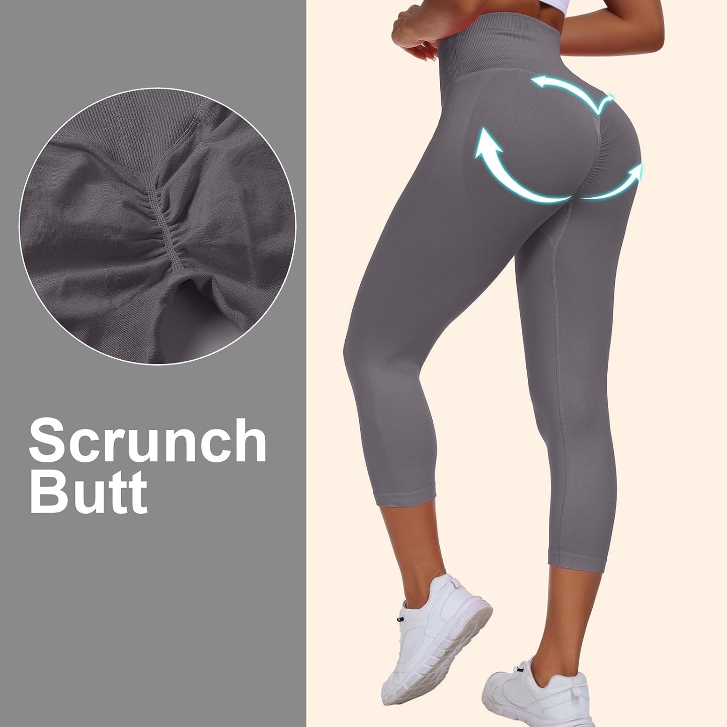 Scrunch Butt Lifting Capri Leggings for Women Tummy Control Crossover Gym Workout Legging High Waisted Yoga Pants