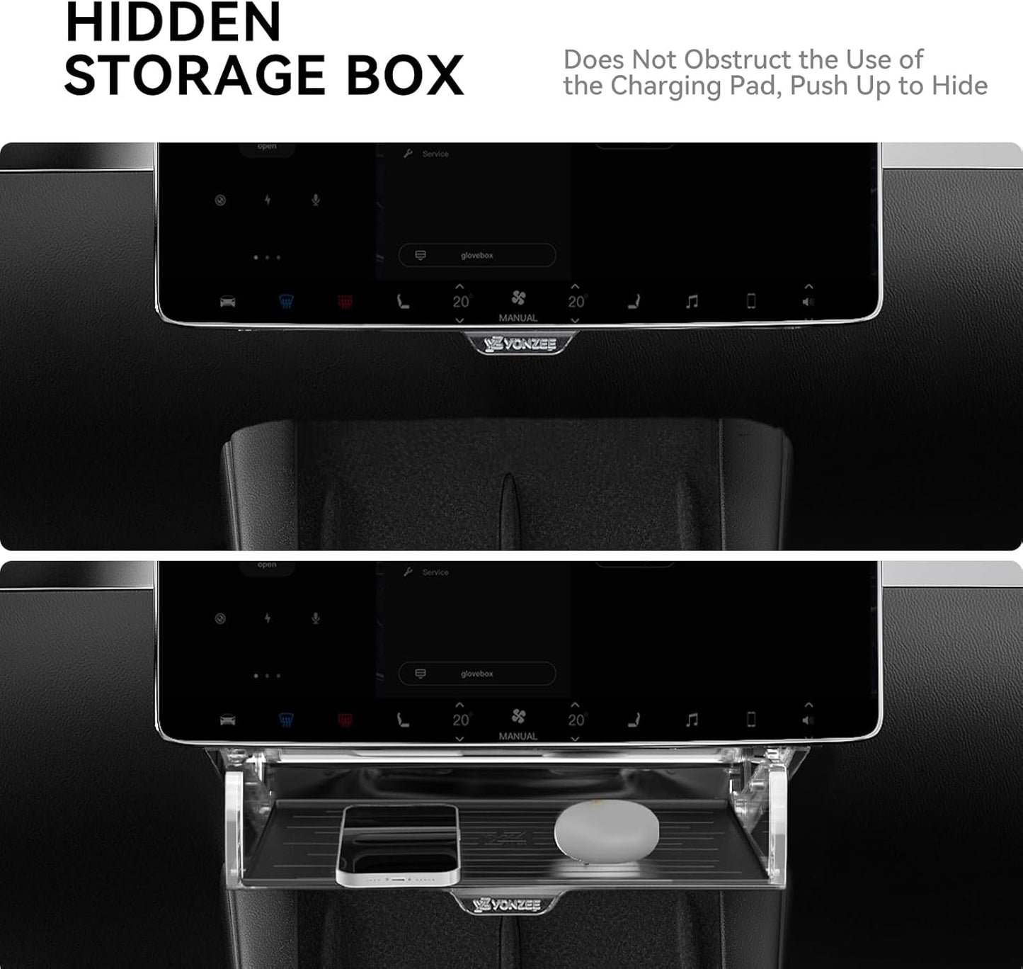 Open and Close under Screen Storage for Tesla 2020-2024 Model Y and 2017-2023 Model 3 with behind Screen Storage Organizer, 2024 Tesla Owners Must Have Accessories(Not Fit 2024 Model 3 Highland)