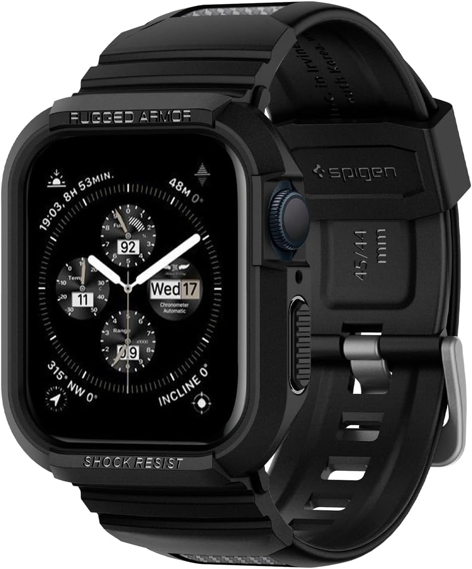 Rugged Armor Pro Designed for Apple Watch Case with Band Series 9/8/SE2/7/6/SE/5/4 45Mm/44Mm - Black