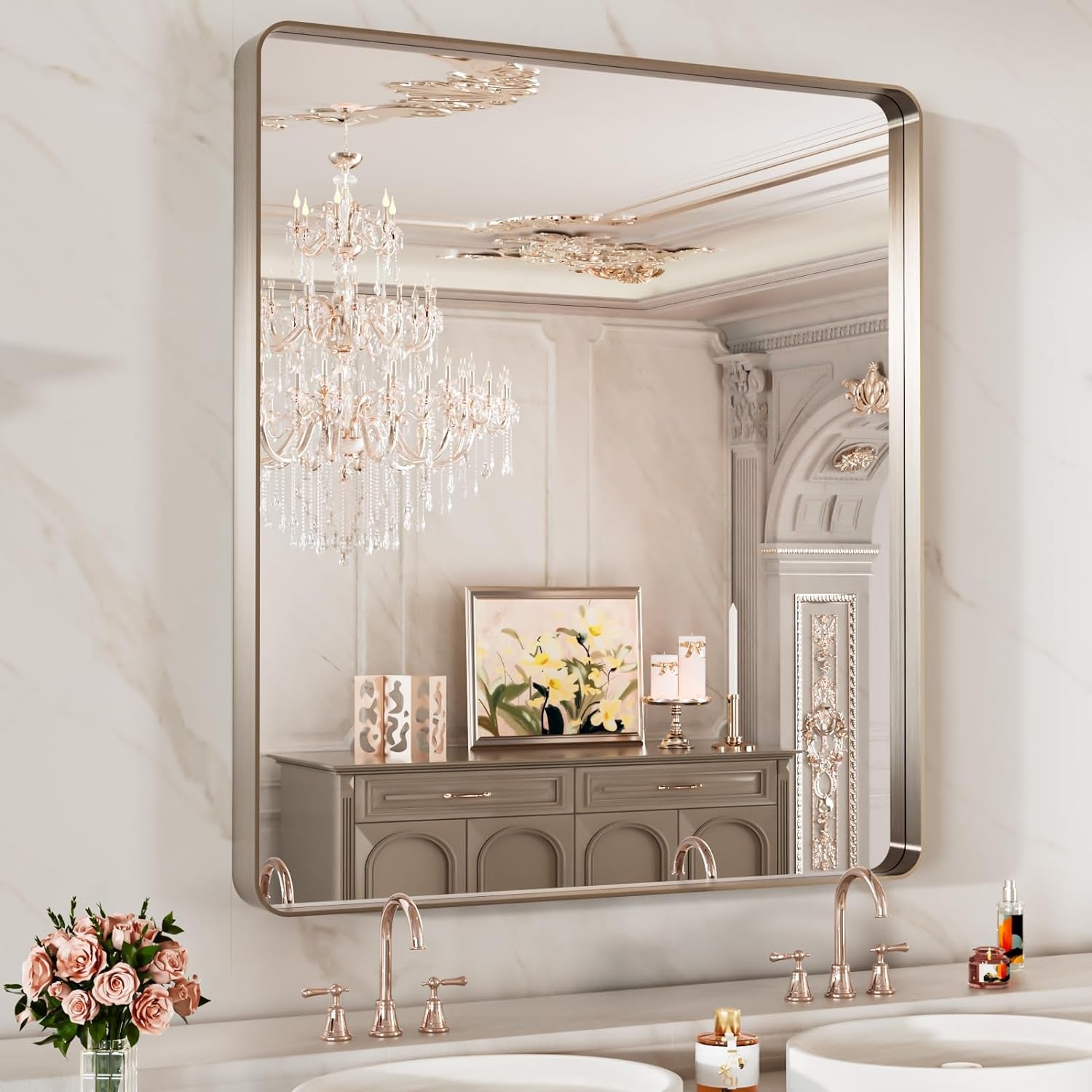 50X30 Inch Black Metal Framed Bathroom Mirror for Wall, Matte Black Bathroom Vanity Mirror Farmhouse, Large Rounded Rectangle Mirror, Anti-Rust, Tempered Glass, Hangs Horizontally or Vertically