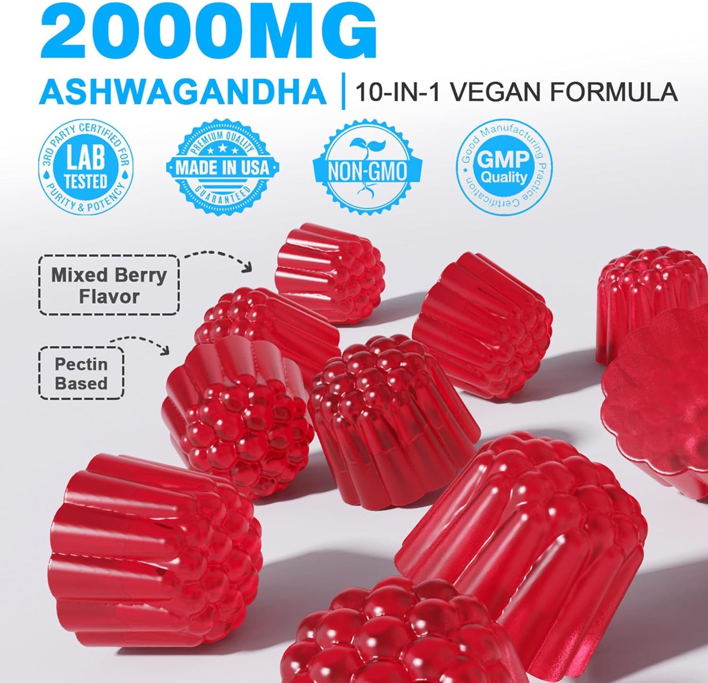 2 Pack Ashwagandha Gummies for Immune Support, 2000Mg Organic Ashwa Root Extract Supplement for Women & Men - 120 Count TLBH