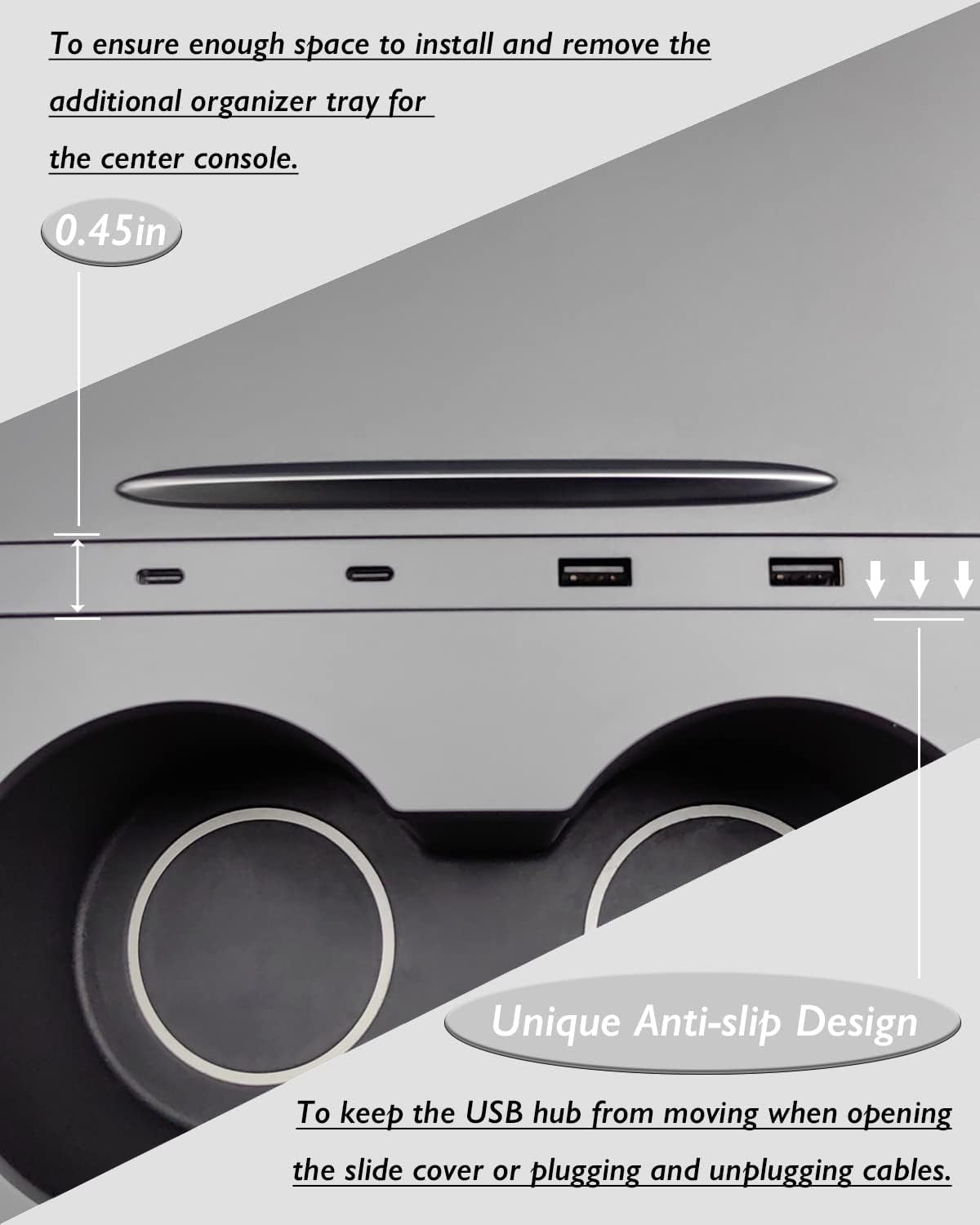 Center Console USB Hub for Tesla Model Y (2021-2024) and Tesla Model 3 (2021-2023), Support USB-C Fast Charging Multi Port Tesla Phone Charger, Tesla Model Y/3 Accessories OEM Fit Center Console