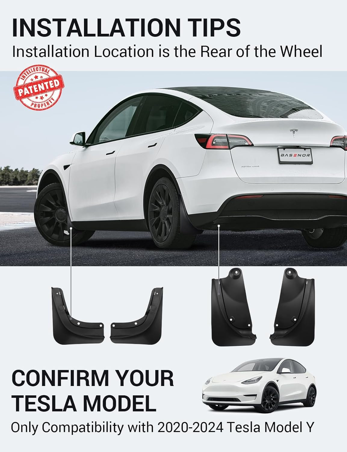 2025 Upgraded Tesla Model Y Mud Flaps Splash Guards Vehicle Sediment Protection No Drilling No Tape Mudflaps Tire Protector Mudflaps All Weather Tesla Exterior Accessories (Set of 4)