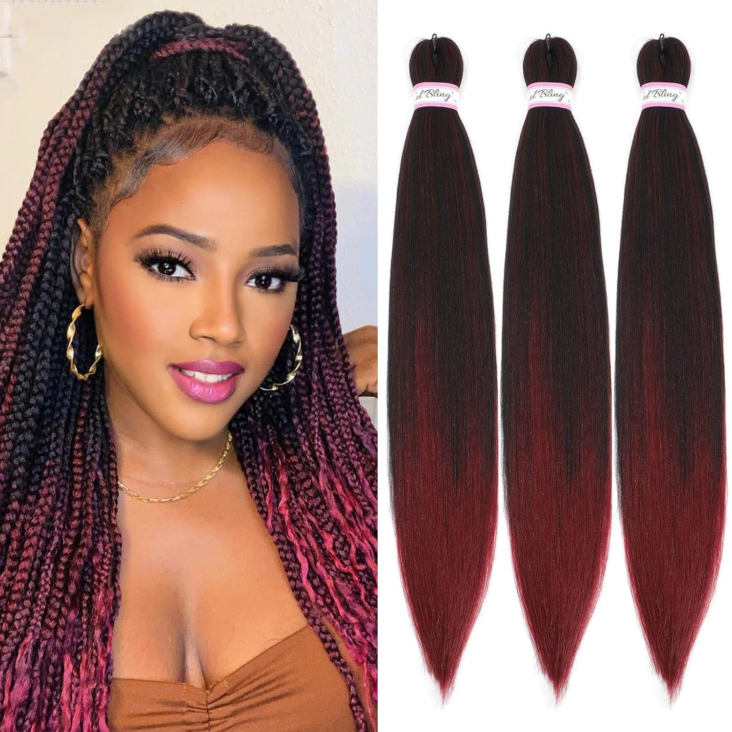 Long Braiding Hair Pre Stretched 28 Inch 3 Packs Braiding Hair Yaki Texture Prestretched Crochet Braids Hair Professional Synthetic 1B/BUG